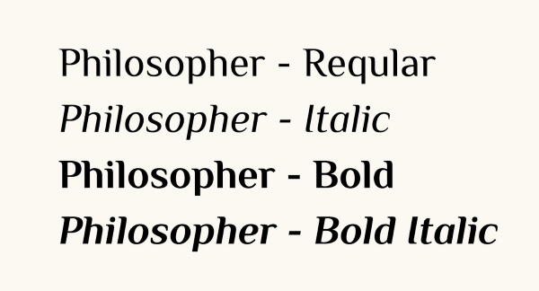 các kiểu chữ của font philosopher việt hóa