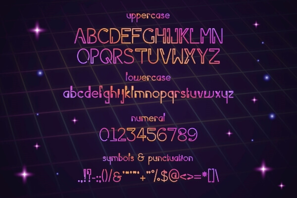 bảng chữ cái font neon partylicious