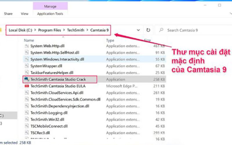 dán file crack vào folder camtasia
