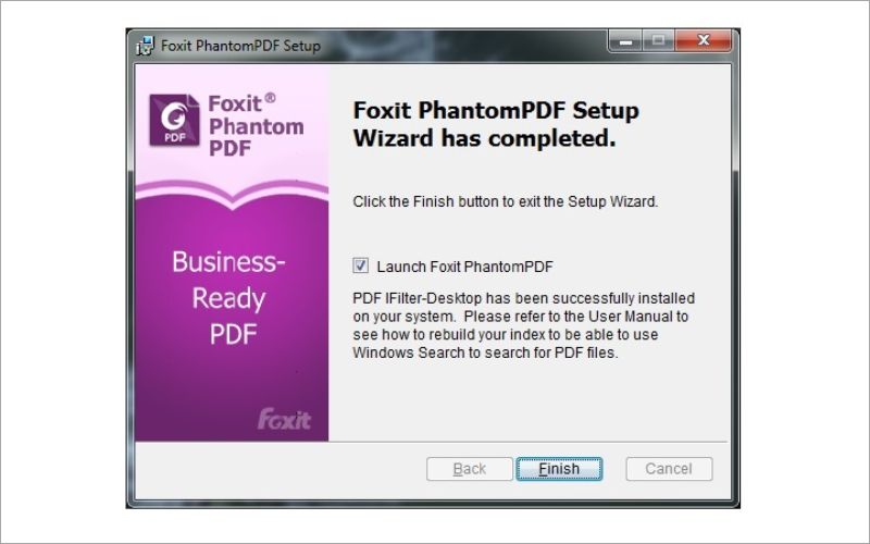 bấm Finish để hoàn tất quá trình tải Foxit Phantom PDF 10