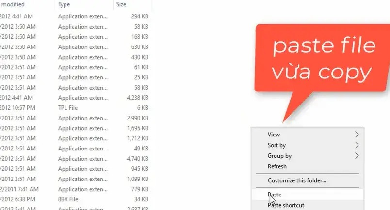 paste lại file vừa copy